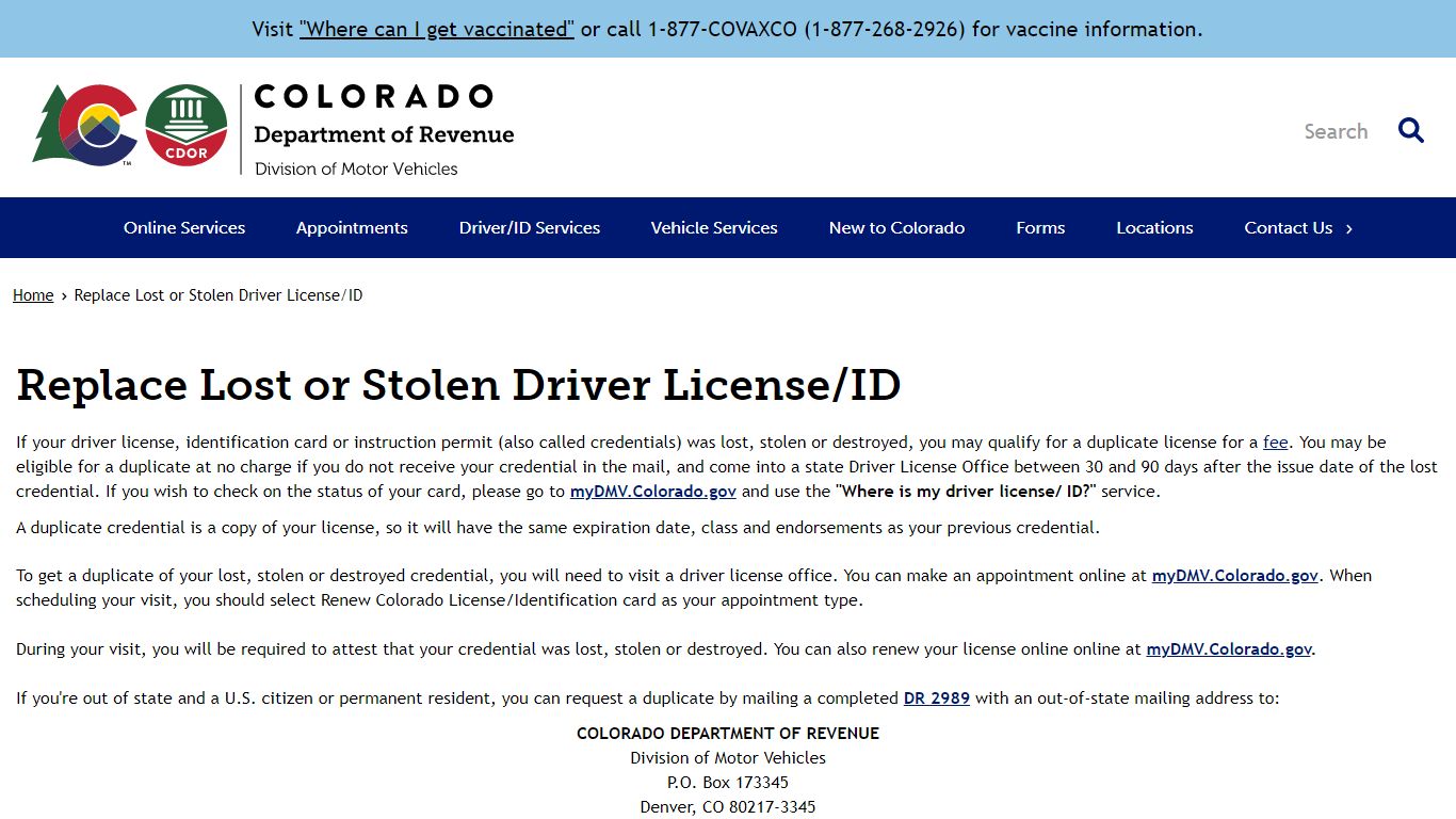 Replace Lost or Stolen Driver License/ID - Colorado