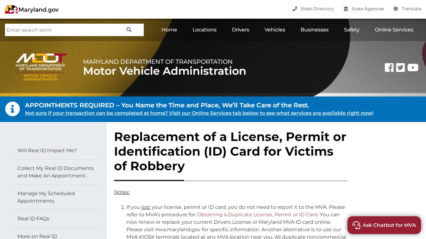 Replacement of a License, Permit or Identification (ID) Card for ... - MVA